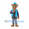 Leopard Mascot Costume with Gray Suit and Blue Shirt