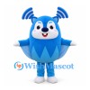 Blue Monster Mascot Costume with Striped Antennae and Round Body