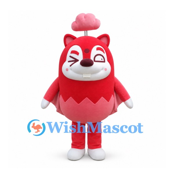 Cat Mascot Costume in Red with Pink Petal Skirt
