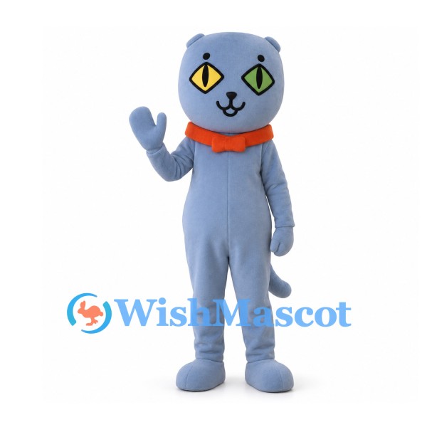 Cat Mascot Costume in Blue Gray with Orange Collar