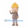 Boy Mascot Costume with Yellow Swirl Hat and Brown Outfit