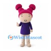 Girl Mascot Costume with Pink Hair Buns and Purple Dress