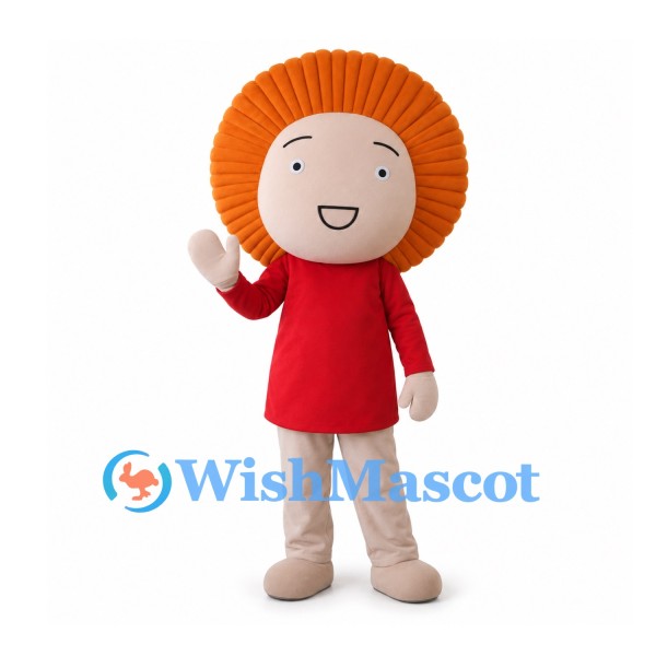 Boy Mascot Costume with Round Orange Hair and Red Shirt
