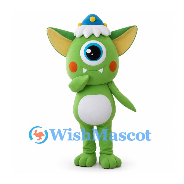 One-Eyed Monster Mascot Costume in Green with Pointed Ears