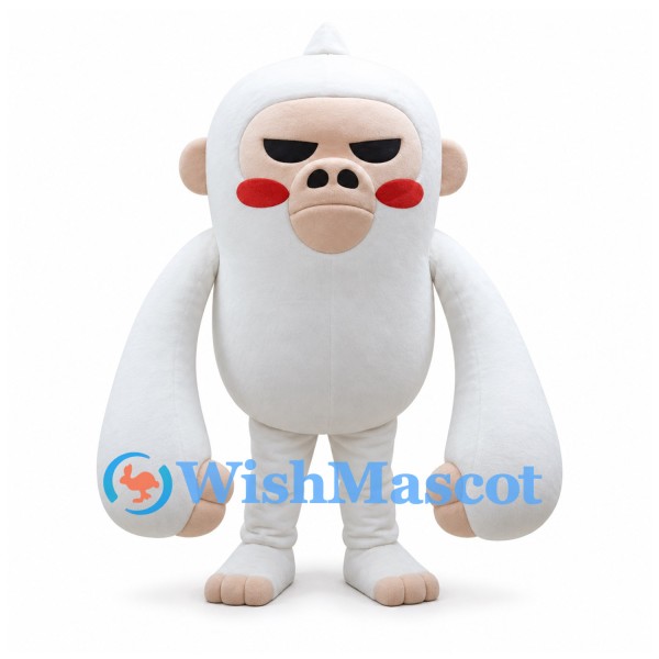 Monkey Mascot Costume in White with Long Arms and Red Cheeks