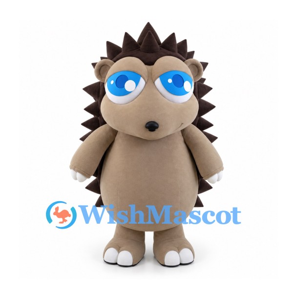 Hedgehog Mascot Costume with Large Brown Spines and Blue Eyes