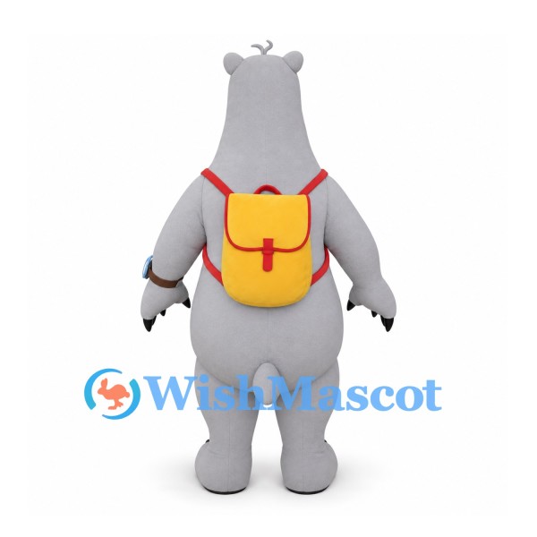 Hippo Mascot Costume in Gray with Yellow Backpack