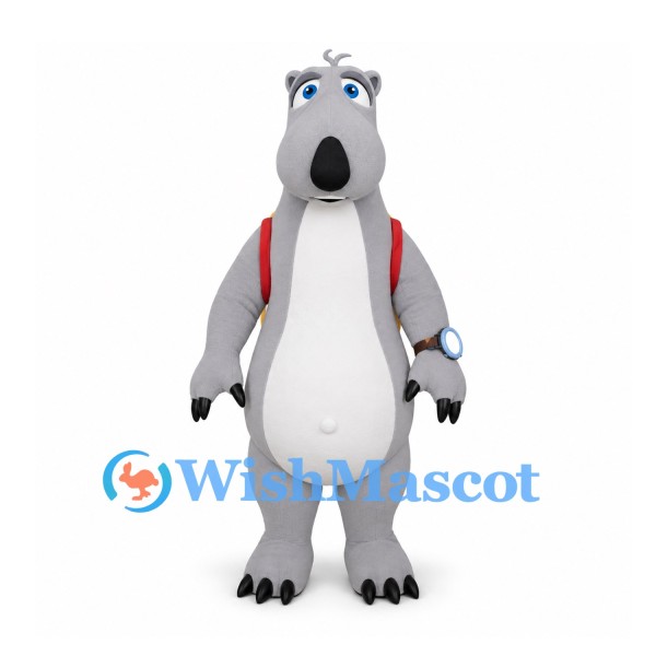 Hippo Mascot Costume in Gray with Yellow Backpack