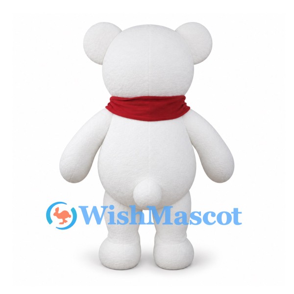 Polar Bear Mascot Costume with Red Scarf and Round Belly