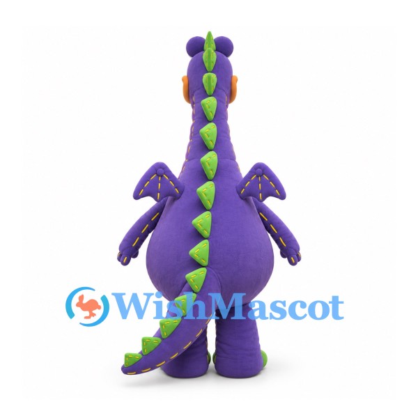 Dragon Mascot Costume in Purple with Green Back Spines