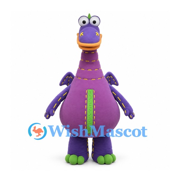 Dragon Mascot Costume in Purple with Green Back Spines