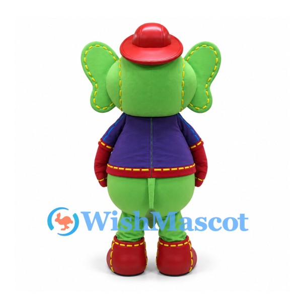 Elephant Mascot Costume in Green with Red Hat and Purple Jacket