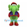 Elephant Mascot Costume in Green with Red Hat and Purple Jacket