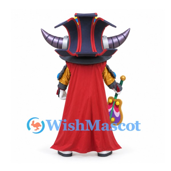 Bull Mascot Costume with Black Horned Helmet and Red Cape