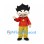 Boy Mascot Costume with Black Spiky Hair and Red Brocade Shirt