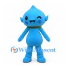 Water Drop Mascot Costume in Blue with Green Scarf