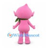 Water Drop Mascot Costume in Pink with Flower and Leaf Scarf