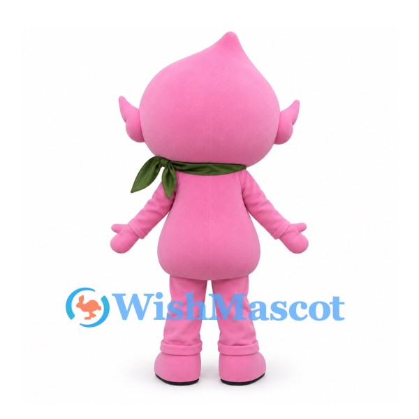 Water Drop Mascot Costume in Pink with Flower and Leaf Scarf