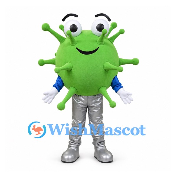 Germ Mascot Costume in Green with Silver Trousers