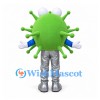 Germ Mascot Costume in Green with Three Eyes and Silver Boots