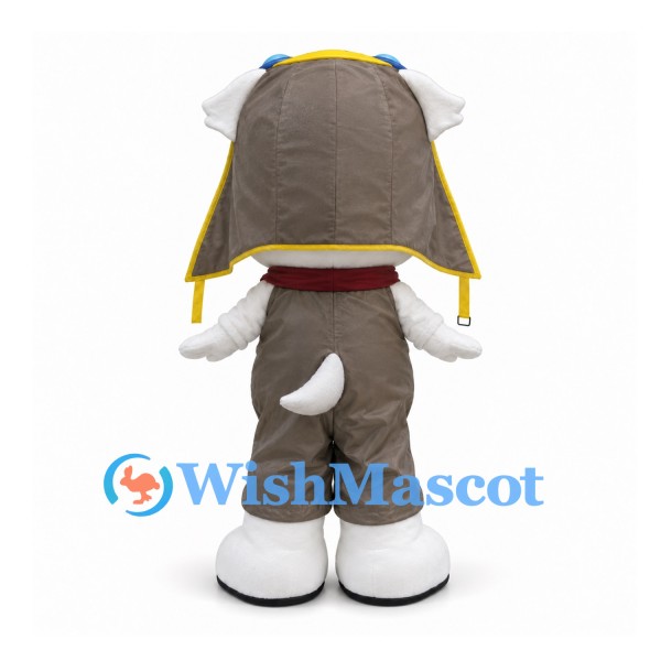 Dog Mascot Costume in White with Aviator Helmet and Red Scarf