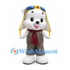 Dog Mascot Costume in White with Aviator Helmet and Red Scarf