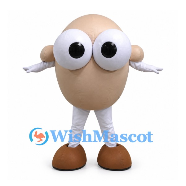Egg Mascot Costume in Beige with Large White Eyes