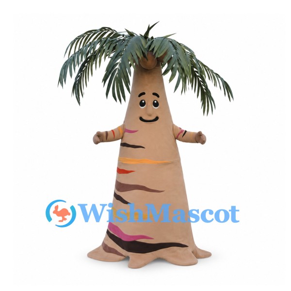Palm Tree Mascot Costume with Brown Trunk and Green Fronds
