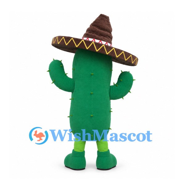 Cactus Mascot Costume in Green with Brown Sombrero