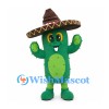 Cactus Mascot Costume in Green with Brown Sombrero