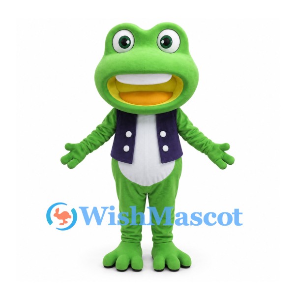 Frog Mascot Costume in Green with Purple Vest