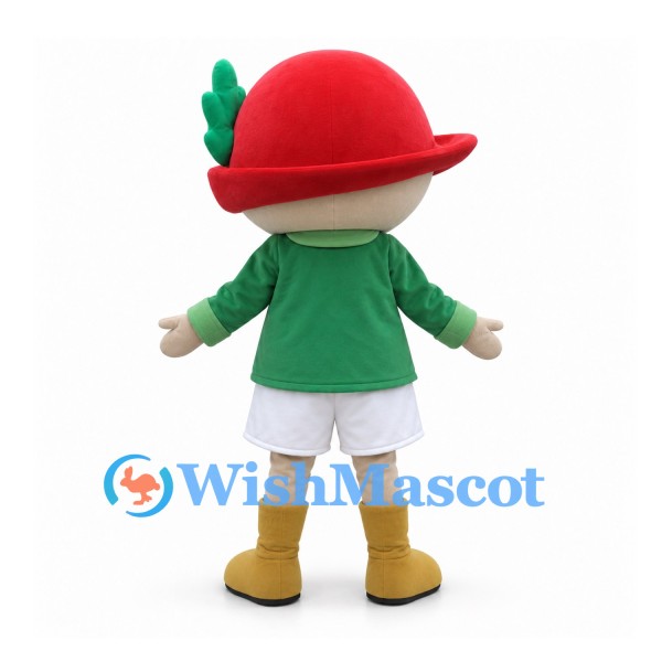 Mushroom Mascot Costume with Red Hat and Green Shirt