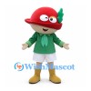 Mushroom Mascot Costume with Red Hat and Green Shirt