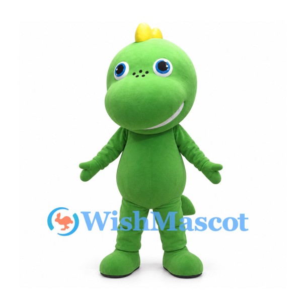 Dinosaur Mascot Costume in Green with Small Yellow Crest