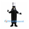 Bottle Mascot Costume in Black with Silver Cap and Bow Tie