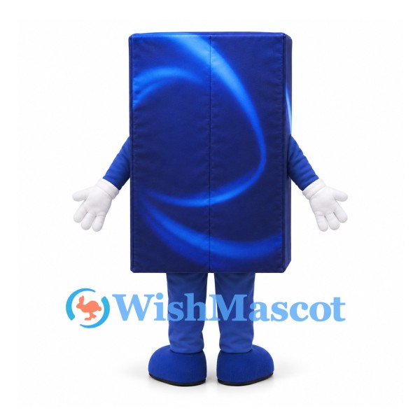 Rectangle Mascot Costume in Blue with Swirl Pattern