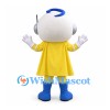 Robot Mascot Costume with White Round Head and Yellow Outfit
