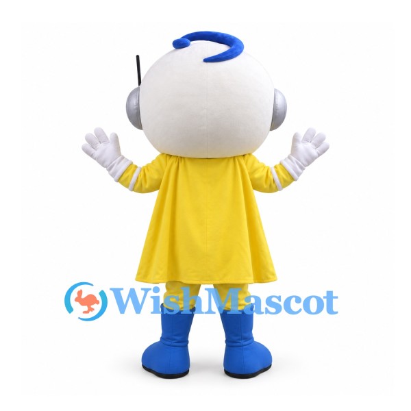 Robot Mascot Costume with White Round Head and Yellow Outfit