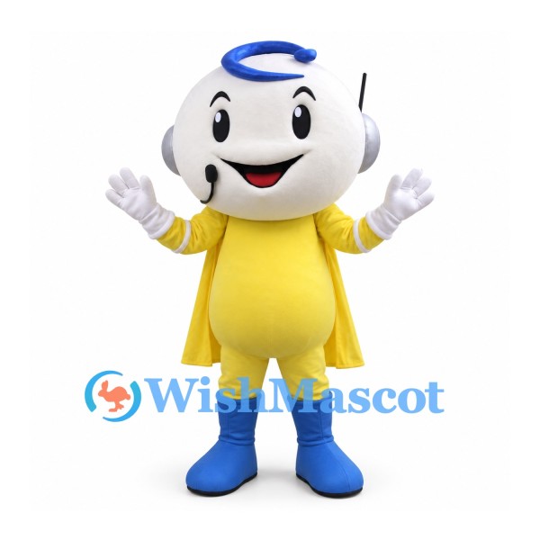 Robot Mascot Costume with White Round Head and Yellow Outfit