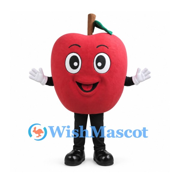 Apple Mascot Costume in Red with Brown Stem and Black Legs