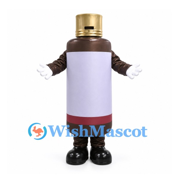 Medicine Bottle Mascot Costume in Brown with Gold Cap