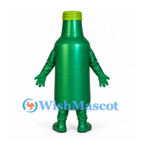 Bottle Mascot Costume in Green with Yellow Cap and Cream Label