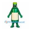 Bottle Mascot Costume in Green with Yellow Cap and Cream Label