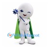 Tooth Mascot Costume with Green Cape and Blue Staff