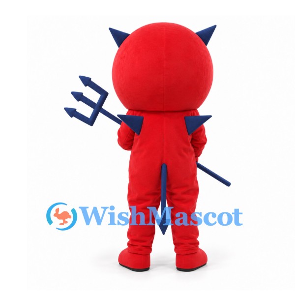 Devil Mascot Costume in Red with Blue Horns and Trident