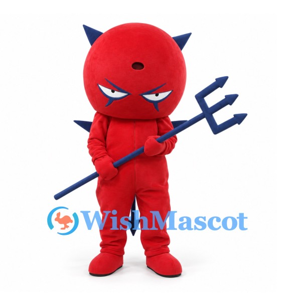 Devil Mascot Costume in Red with Blue Horns and Trident