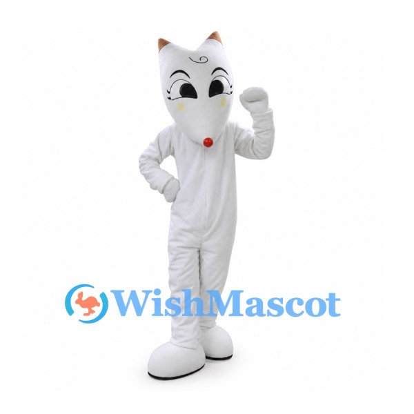 Cat Mascot Costume in White with Red Pendant