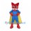 Cat Mascot Costume in Red with Blue Superhero Suit and Yellow Cape