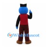 Blue Character Mascot Costume with Black Hat and Yellow Bow Tie