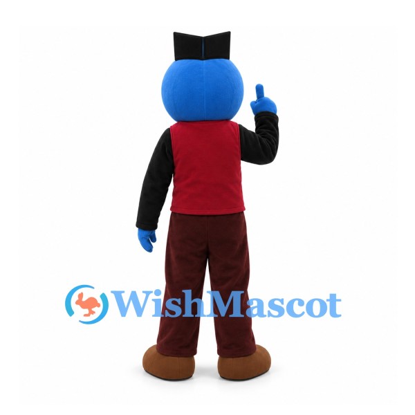 Blue Character Mascot Costume with Black Hat and Yellow Bow Tie